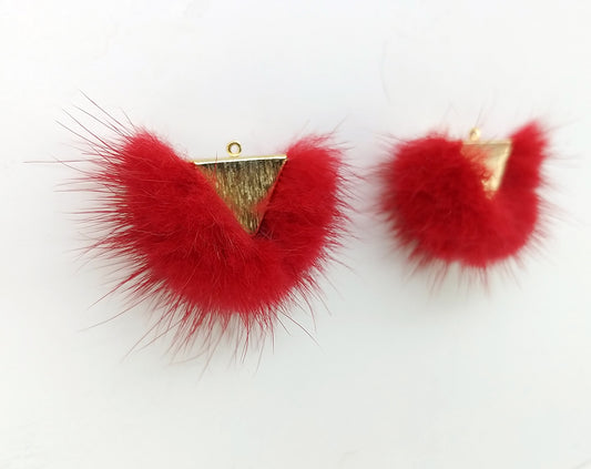 Red, 50mm Chubby Mink Fur Triangle PomPom, ECT0166