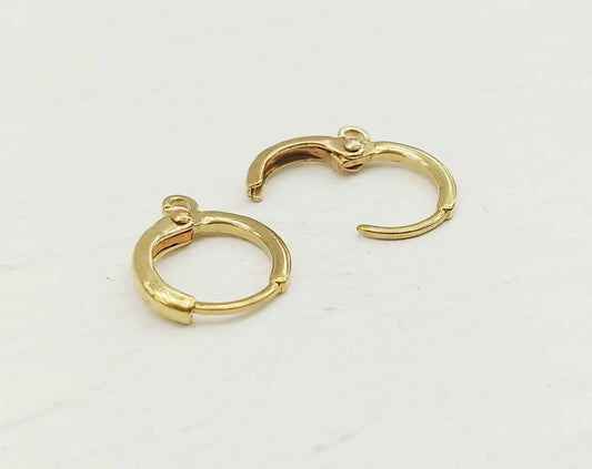 10pcs - Raw brass, 12mm Huggie Earrings with clip-on leve-back hoop, EBF0039