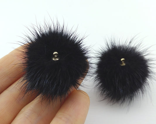 (top ring) Black, 30mm Mink Fur Ball, ECT0009R