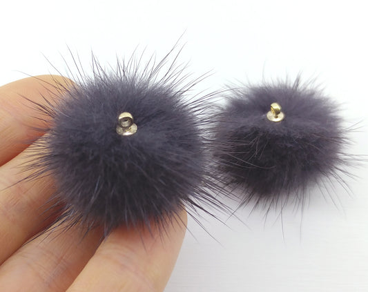 (top ring) Charcoal, 30mm Mink Fur Ball, ECT0009R
