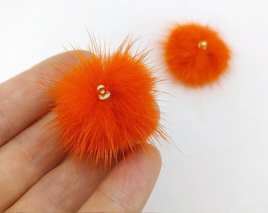 (top ring) Orange, 30mm Mink Fur Ball, ECT0009R