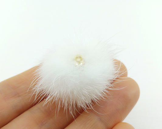 (top ring) White, 30mm Mink Fur Ball, ECT0009R