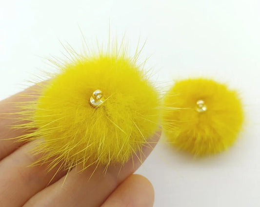 (top ring) Yellow, 30mm Mink Fur Ball, ECT0009R