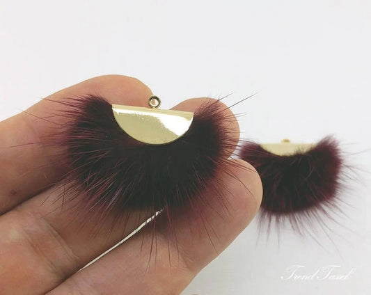 Burgundy, 26mm Mink Fur Fan Cap Pendant, ECT0034