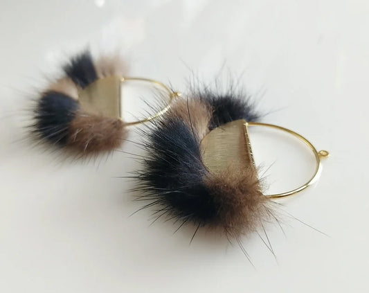 Black & Brown, 50mm Half Moon Mink Fur Pendant, ECT0039