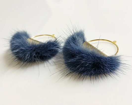 Blue, 50mm Half Moon Mink Fur Pendant, ECT0039