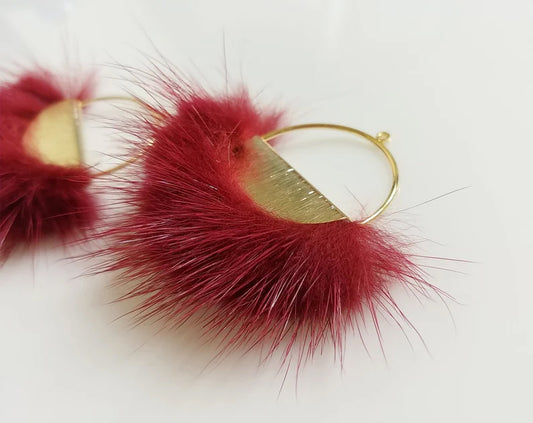 Burgundy, 50mm Half Moon Mink Fur Pendant, ECT0039