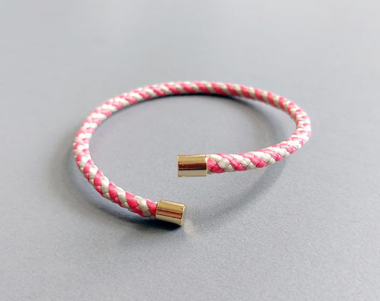 1 pc - Ivory & Coral, 60mm Adjustable Bangle Cord Bracelet, ECT0064