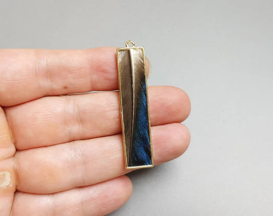 Blue, 50mm Pheasant Natural Feather Rectangle Drop, ECT0117
