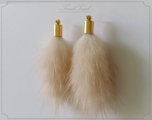 Beige, 45mm Mink Fur Tassel Pendant, ECT0163