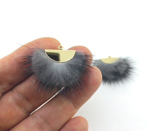 Gray, 26mm Mink Fur Fan Cap Pendant, ECT0034
