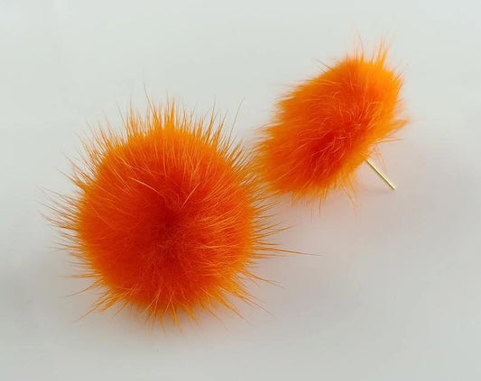 (brass stud) Orange Green, 30mm Natural Genuine Mink PomPom Post, ECT0009E