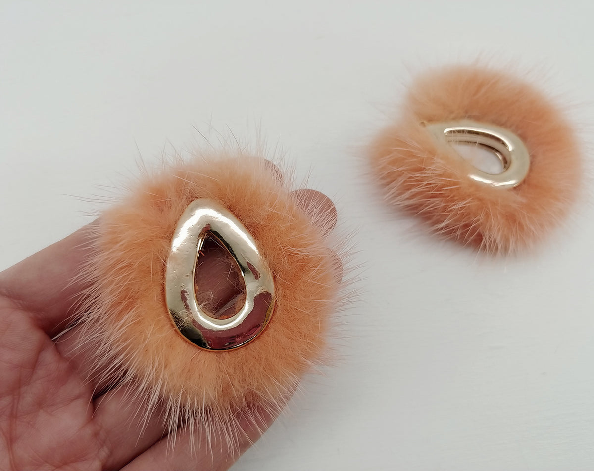 Peach, 52mm Teardrop Mink Fur Pendant, ECT0165