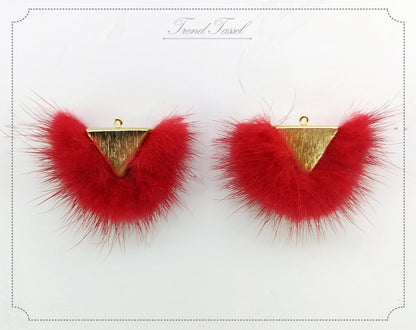 Red, 50mm Chubby Mink Fur Triangle PomPom, ECT0166