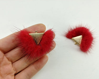 Red, 50mm Chubby Mink Fur Triangle PomPom, ECT0166