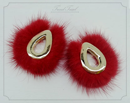 Red, 52mm Teardrop Mink Fur Pendant, ECT0165