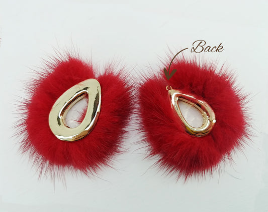 Red, 52mm Teardrop Mink Fur Pendant, ECT0165