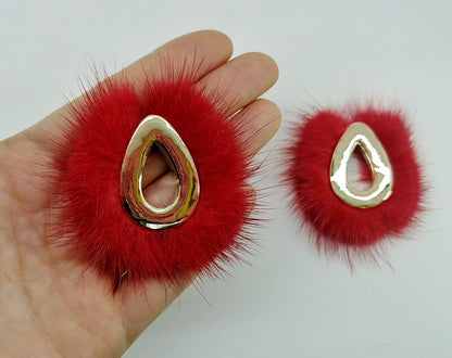 Red, 52mm Teardrop Mink Fur Pendant, ECT0165