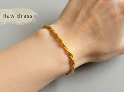 1 pc - Raw brass, 60 x 4 mm Adjustable Twisted Vintage Bracelet, EB0004
