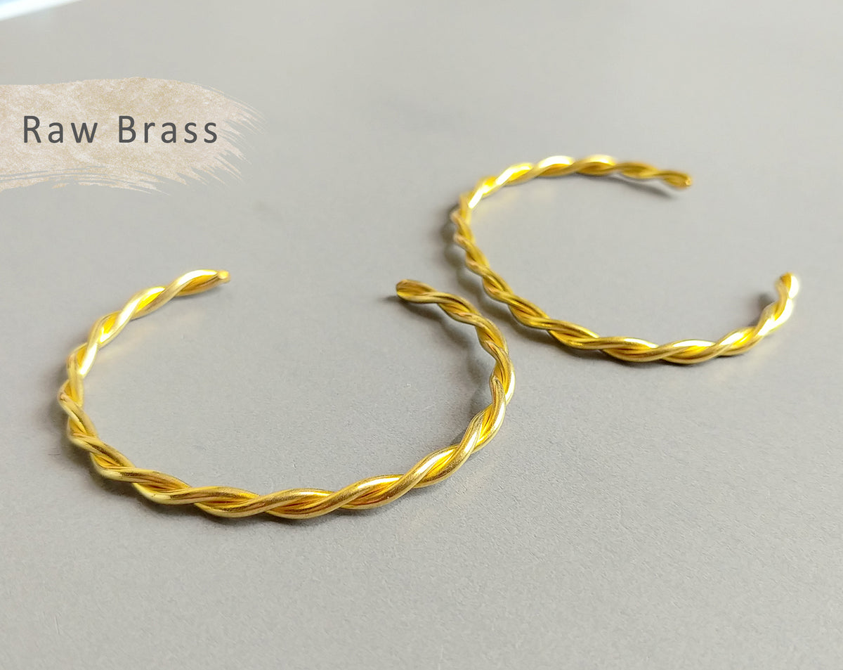 1 pc - Raw brass, 60 x 4 mm Adjustable Twisted Vintage Bracelet, EB0004