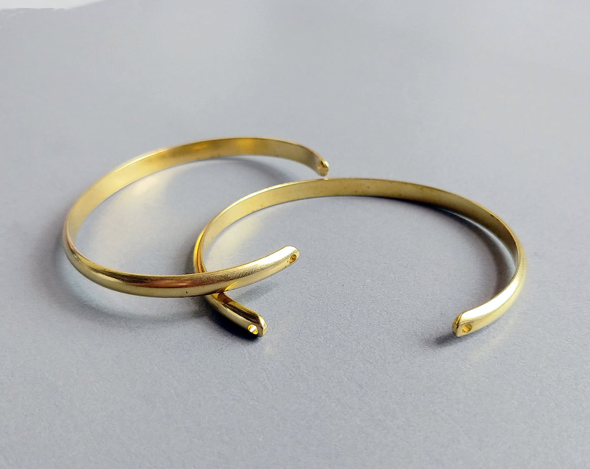 1 pc - Raw brass, 60 x 5 mm 2holes Adjustable Vintage Bracelet, EB0007