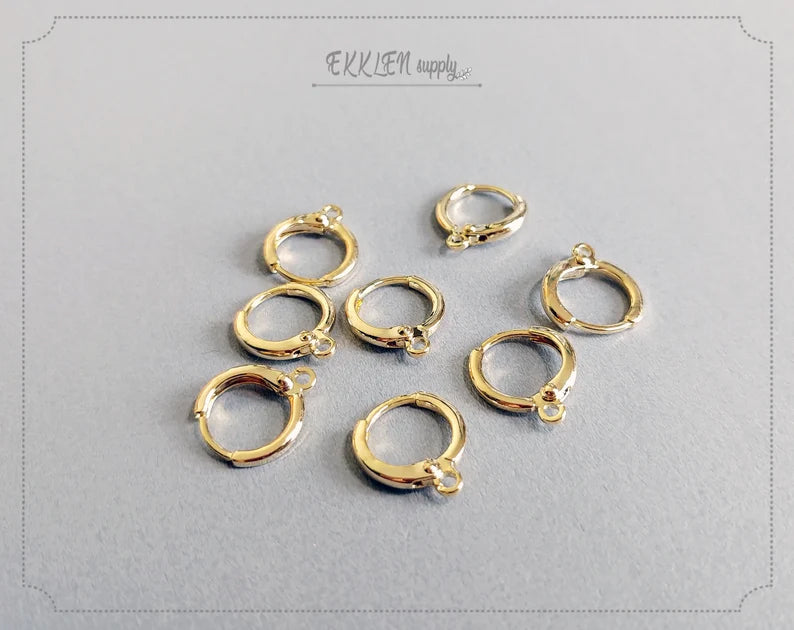 Gold plated, 12mm Huggie Earrings with clip-on leve-back hoop, EBF0039