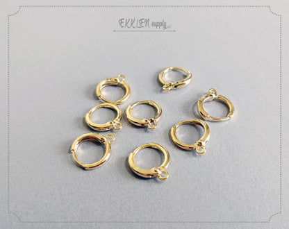 Gold plated, 12mm Huggie Earrings with clip-on leve-back hoop, EBF0039