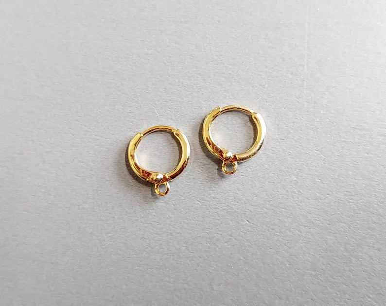 Gold plated, 12mm Huggie Earrings with clip-on leve-back hoop, EBF0039