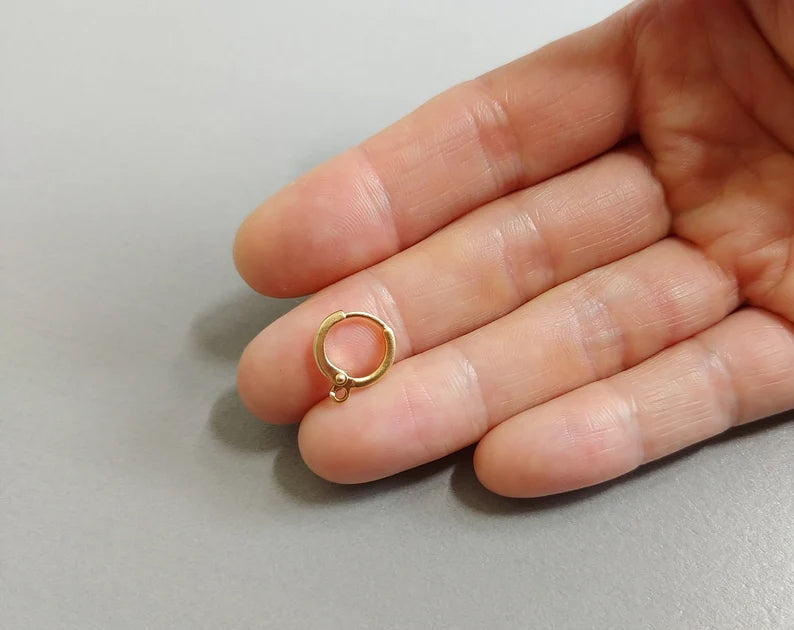Gold plated, 12mm Huggie Earrings with clip-on leve-back hoop, EBF0039