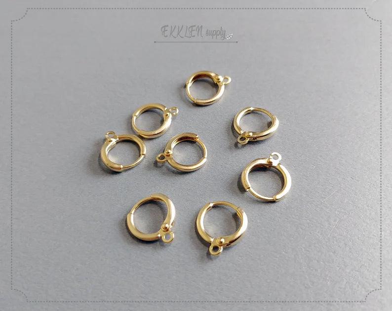 Matte gold plated, 12mm Huggie Earrings with clip-on leve-back hoop, EBF0039