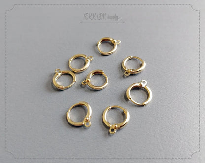 Matte gold plated, 12mm Huggie Earrings with clip-on leve-back hoop, EBF0039