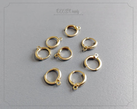 Matte gold plated, 12mm Huggie Earrings with clip-on leve-back hoop, EBF0039