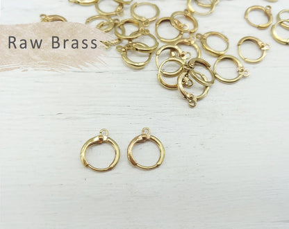 10pcs - Raw brass, 12mm Huggie Earrings with clip-on leve-back hoop, EBF0039