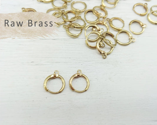 10pcs - Raw brass, 12mm Huggie Earrings with clip-on leve-back hoop, EBF0039