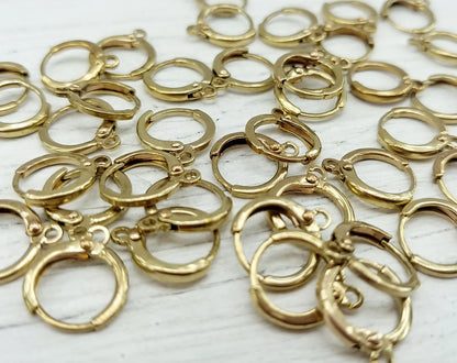 10pcs - Raw brass, 12mm Huggie Earrings with clip-on leve-back hoop, EBF0039