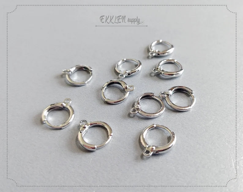Silver plated, 12mm Huggie Earrings with clip-on leve-back hoop, EBF0039
