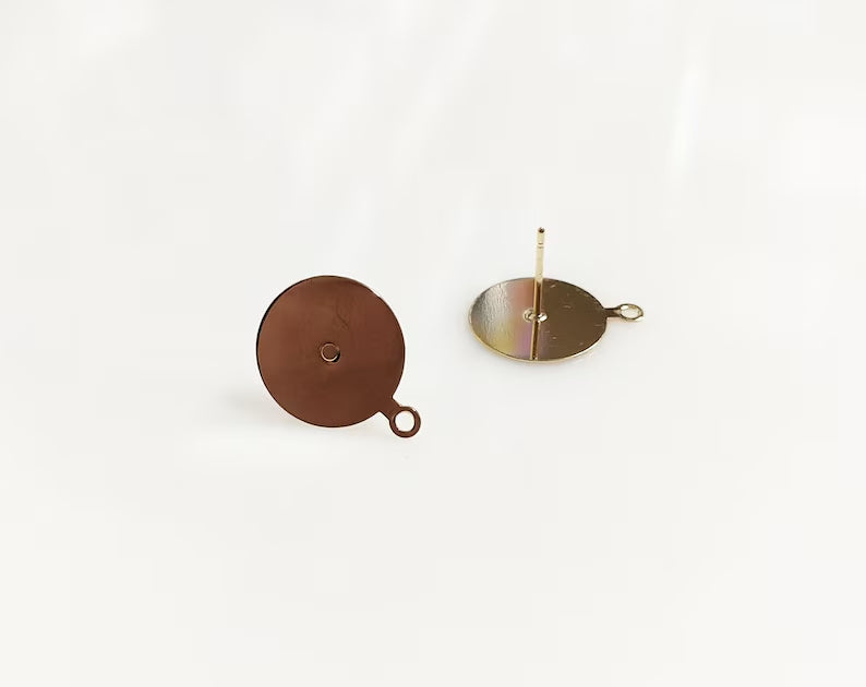 Gold plated, 14mm Disck Round Stud flat back with loop, EBF0065