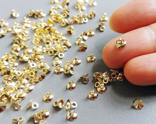 20pcs - Gold plated, 5mm Cap Ring, Cord Tassel End, EC0019