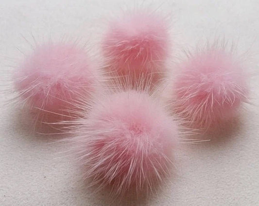 4 PCS - (no ring) Baby Pink, 30mm Natural Genuine Mink PomPom Ball, ECT0009