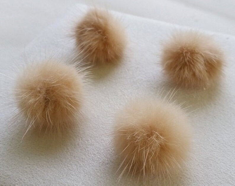 4 PCS - (no ring) Beige, 30mm Natural Genuine Mink PomPom Ball, ECT0009