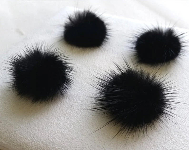 4 PCS - (no ring) Black, 30mm Natural Genuine Mink PomPom Ball, ECT0009
