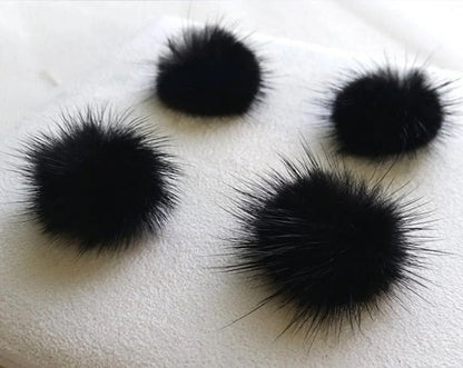 4 PCS - (no ring) Black, 30mm Natural Genuine Mink PomPom Ball, ECT0009