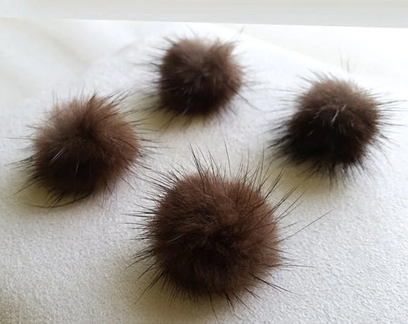 4 PCS - (no ring) Brown, 30mm Natural Genuine Mink PomPom Ball, ECT0009