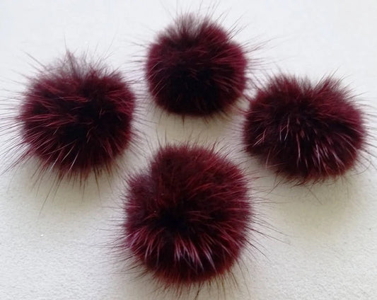 4 PCS - (no ring) Burgundy, 30mm Natural Genuine Mink PomPom Ball, ECT0009
