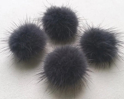 4 PCS - (no ring) Charcoal, 30mm Natural Genuine Mink PomPom Ball, ECT0009