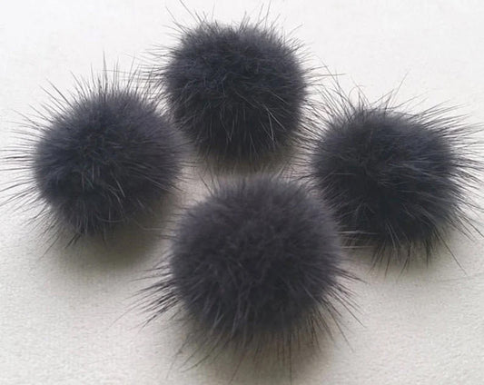 4 PCS - (no ring) Charcoal, 30mm Natural Genuine Mink PomPom Ball, ECT0009