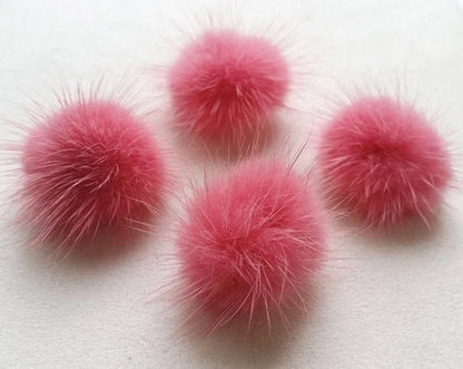 4 PCS - (no ring) Coral, 30mm Natural Genuine Mink PomPom Ball, ECT0009