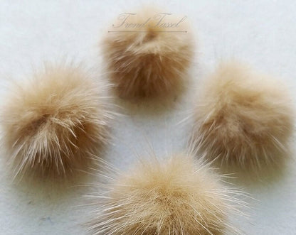 4 PCS - (no ring) Dark Beige, 30mm Natural Genuine Mink PomPom Ball, ECT0009