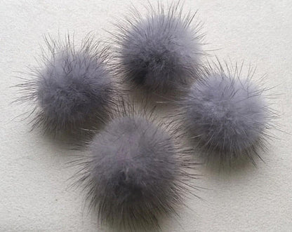 4 PCS - (no ring) Gray, 30mm Natural Genuine Mink PomPom Ball, ECT0009