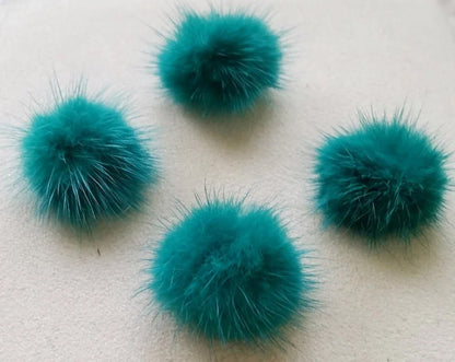 4 PCS - (no ring) Green, 30mm Natural Genuine Mink PomPom Ball, ECT0009